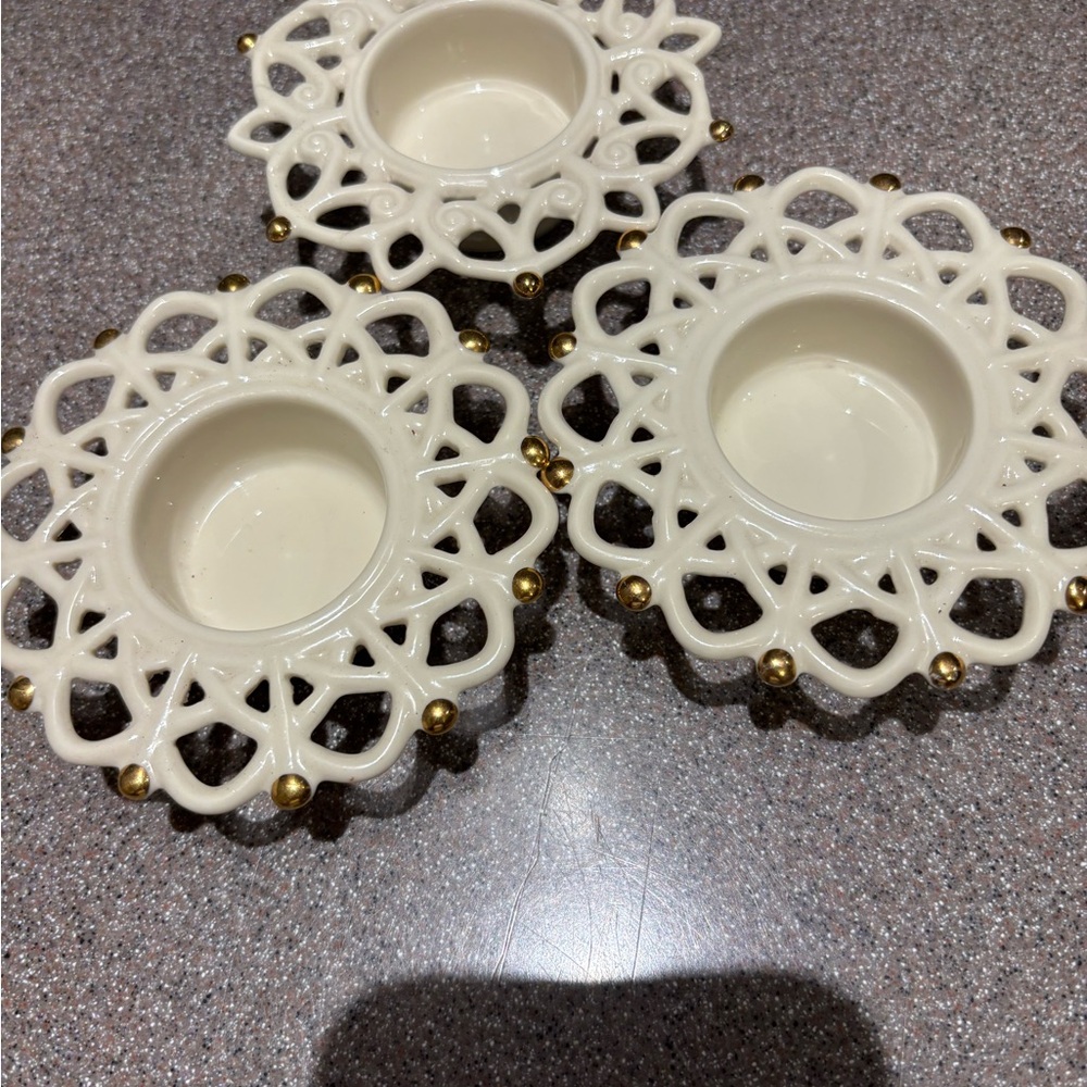 Lenox Ivory Ceramic Tea Light Holders with Gold Accent (Set of 3)